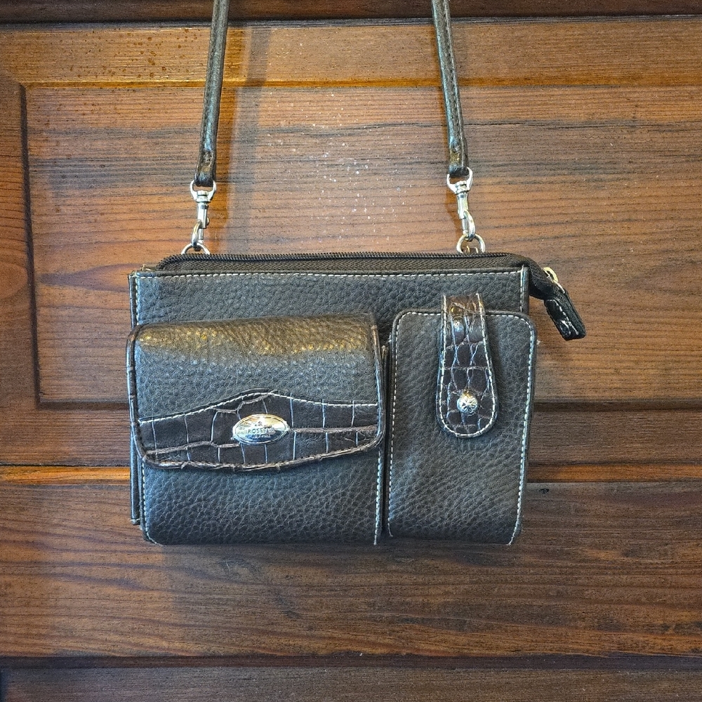 Rosetti Brown Convertible Crossbody Checkbook Wallet Purse 7.5"x6"